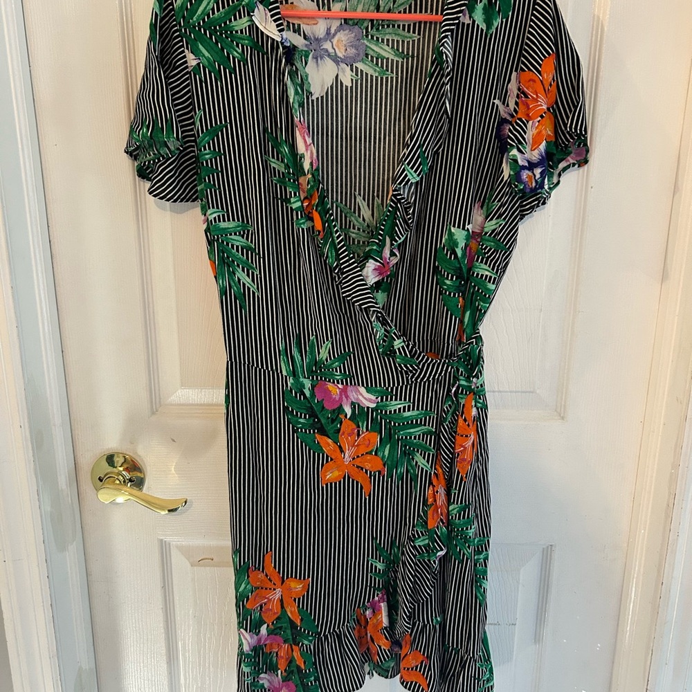Floral Striped Wrap Dress
